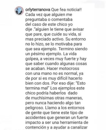 Motocross, mensaje de Orly Terranova