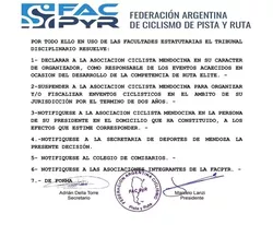 Ciclismo, resolución de la Federación