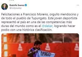 Dakar, Suárez felicitó a Moreno