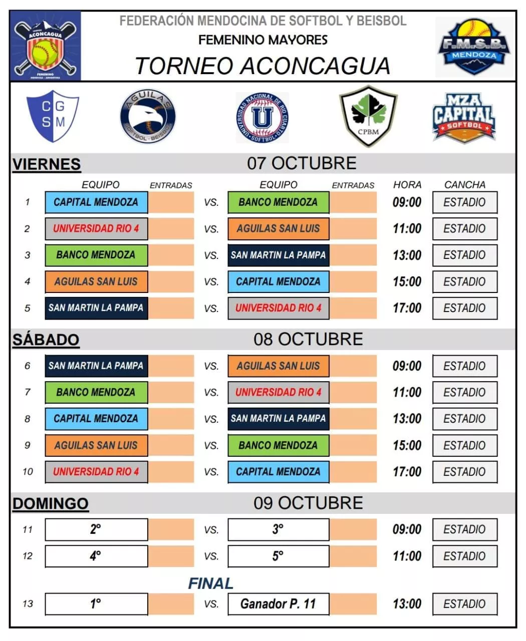 Softbol, Aconcagua femenino mayor, afiche