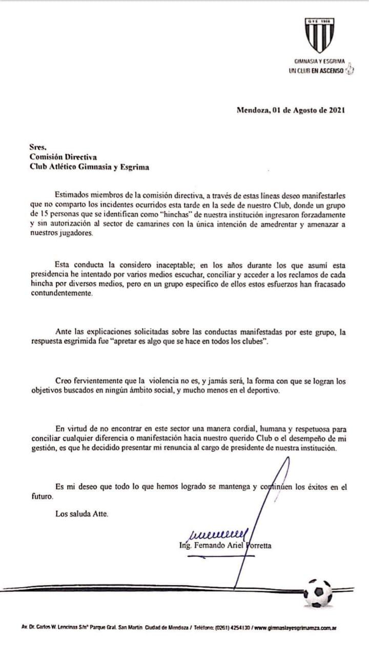 Gimnasia, renunció Porreta