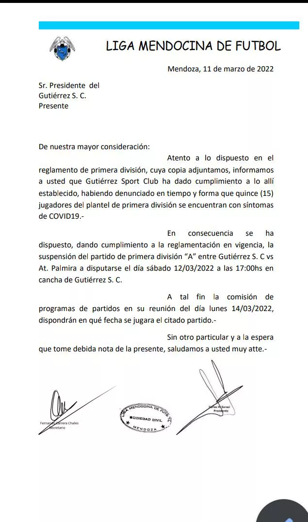 Liga Mendocina, Jugadores de Gutierrez con COVID