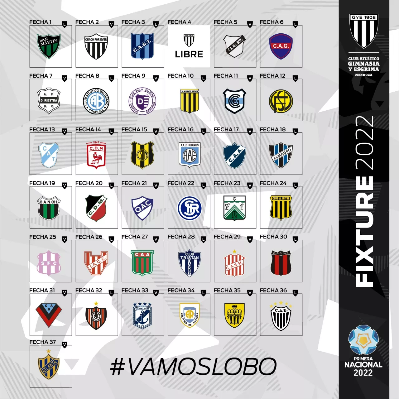 Primera Nacional 2022, fixture Gimnasia y Esgrima
