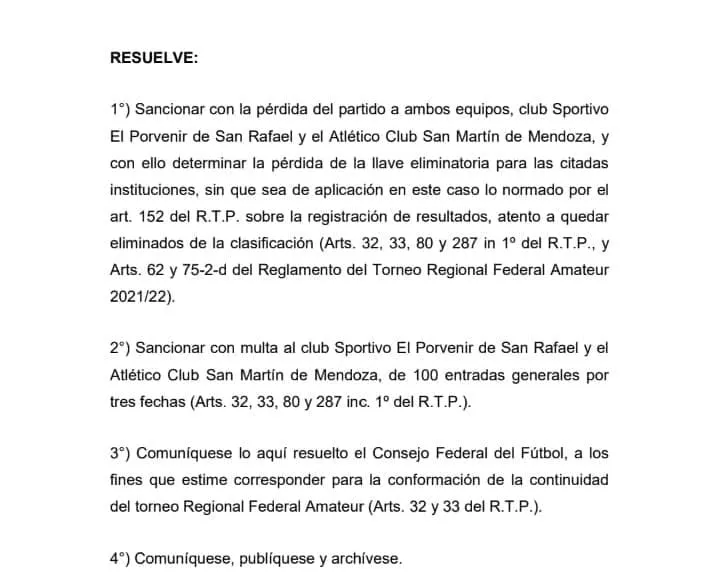 Concejo Federal, San Martin y El Porvenir eliminados