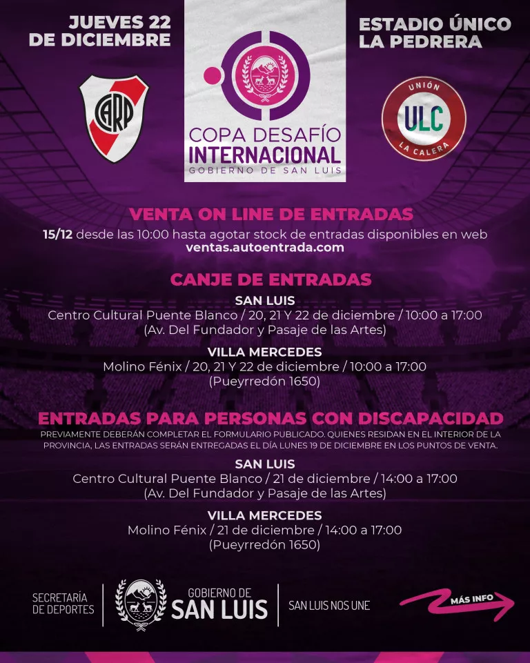 San Luis, River Plate - Unión La Calera, entradas