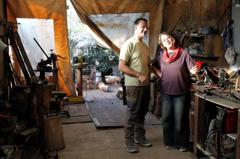 Leandro Pintos y Laura Rudman en el taller