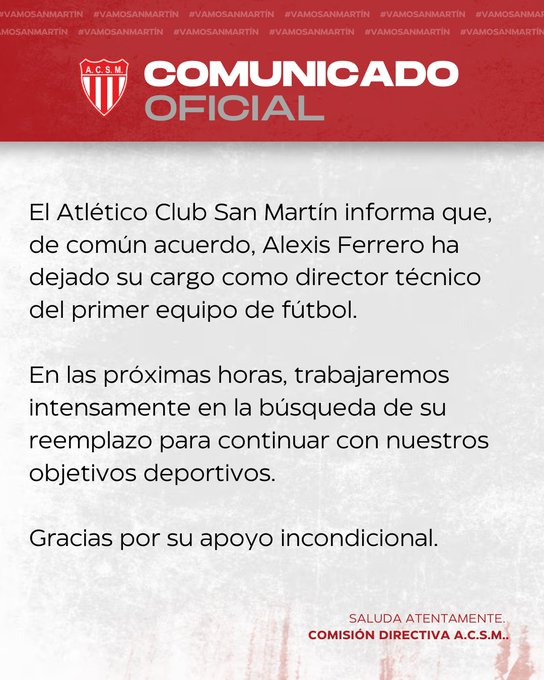 Federal A, Alexis Ferrero dejó de ser el DT de San Martin