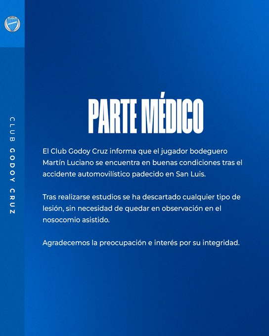 Godoy Cruz, parte médico, accidente Luciano