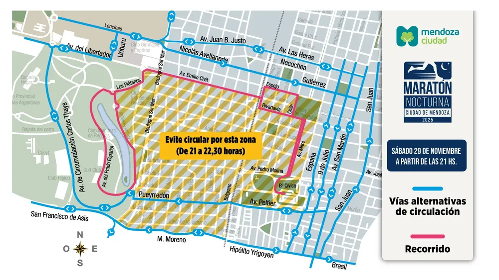 Maratón Nocturna, recorrido y tránsito
