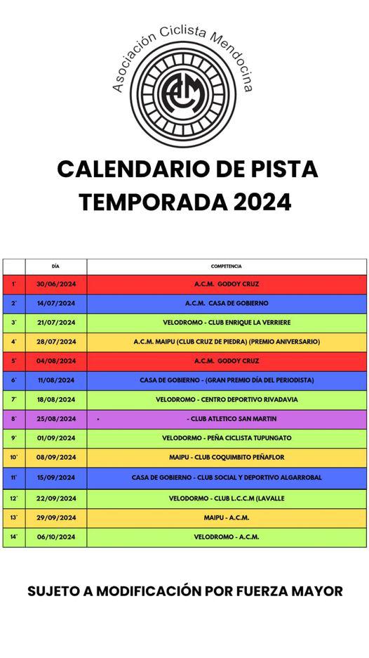 Ciclismo, calendario pista