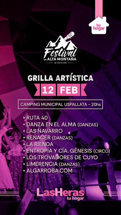 Las Heras, Alta Montaña, Grilla artistica