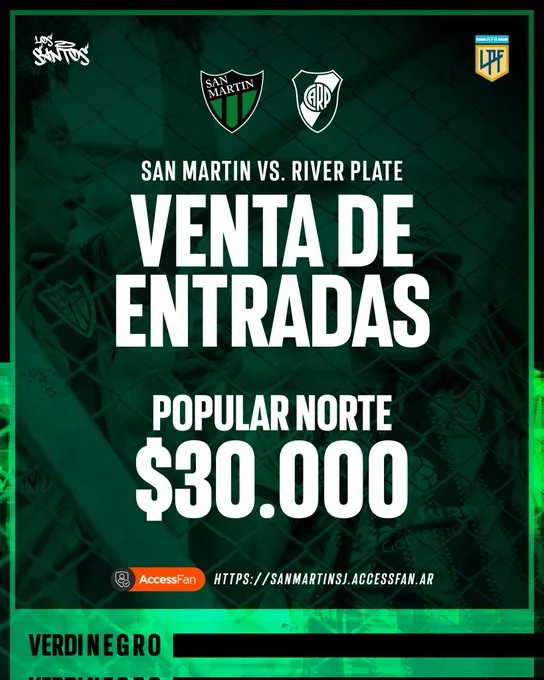 San Martin de San Juan, River Plate, venta de entradas